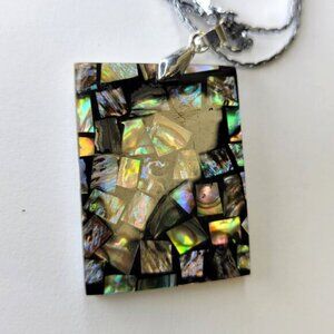 Womens Abalone Pendant Shell Inlay Rectangular Pendant with Silver Necklace